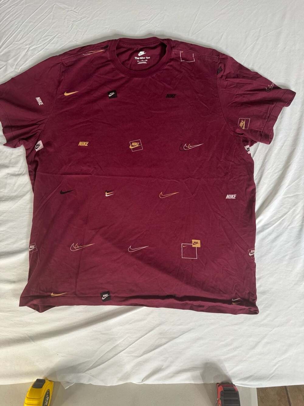 Nike Sportswear Club Allover Print Logo T-Shirt Night Maroon